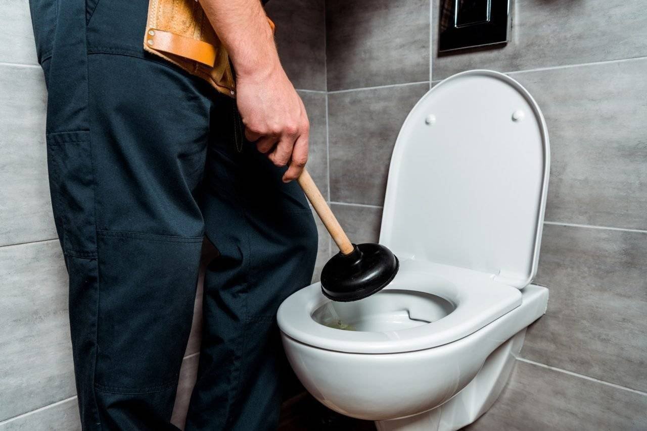 plumber holding plunger